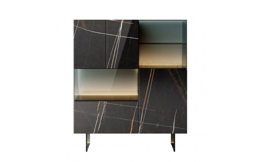 36e8 Glass Sideboard 1349 (Sahara Noir Polished XGlass) - Lago