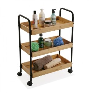 Bamboo 3-Tier Wheeled Storage Cart (Metal / Wood) - Versa