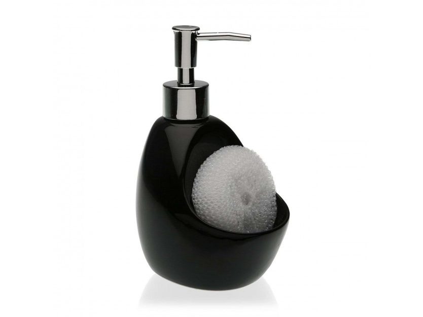 Ceramic Soap Pump With Sponge Holder (Black / Silver) - Versa
