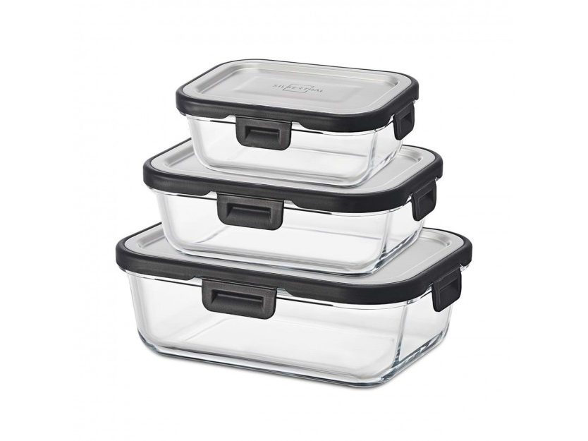 Food Storage Container Set of 3 Airtight (Glass / Steel) - Silberthal