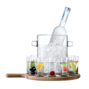 Vodka Serving Set and Oak Paddle 38.5 cm (Clear) - LSA