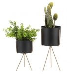 Pedestal Plant Pot Set of 2 (Black) - Present Time