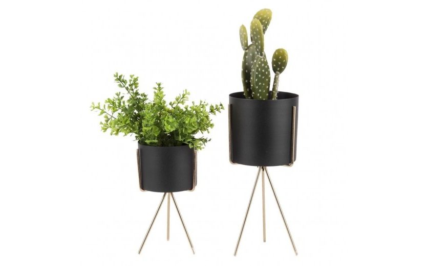 Pedestal Plant Pot Set of 2 (Black) - Present Time