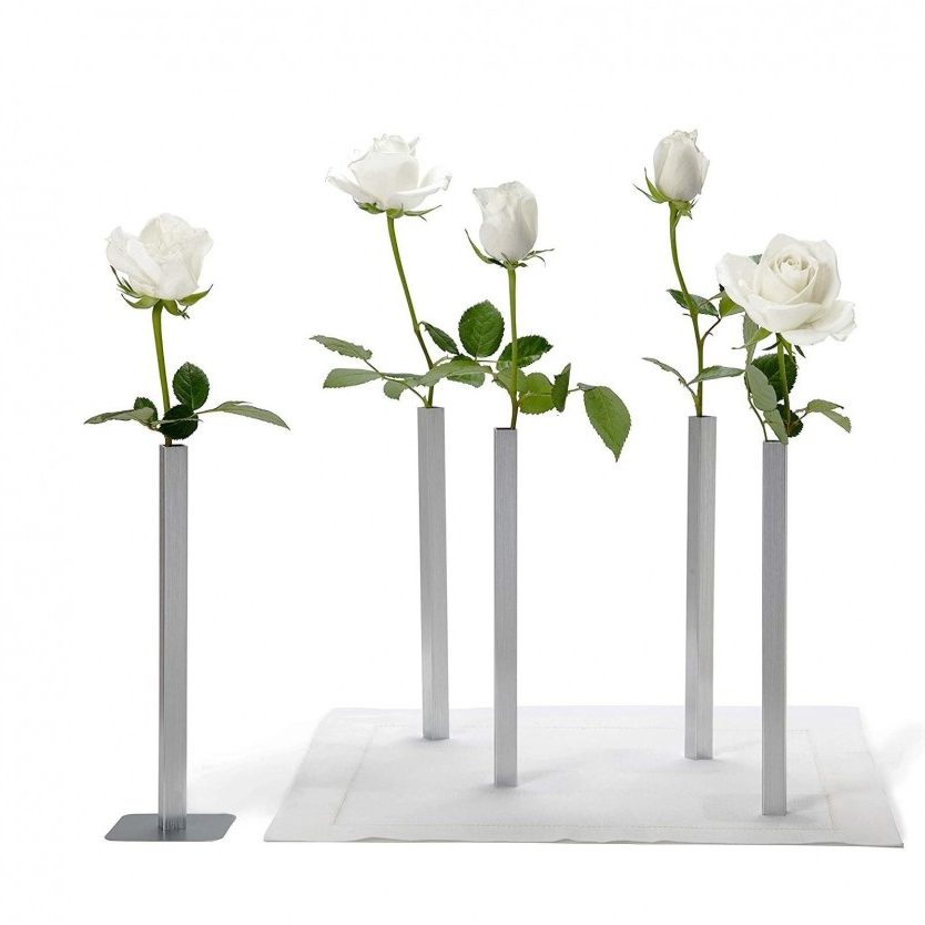 Magnetic Vase Set of 5 Aluminium Flower Vases (Silver) - Peleg Design