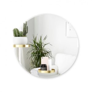 Perch Round Wall Mirror 61cm with Shelves (Brass) - Umbra