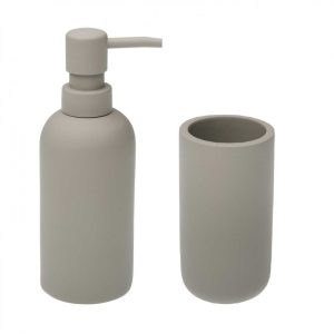 Resin Soap Dispenser & Tumbler Set (Light Grey)