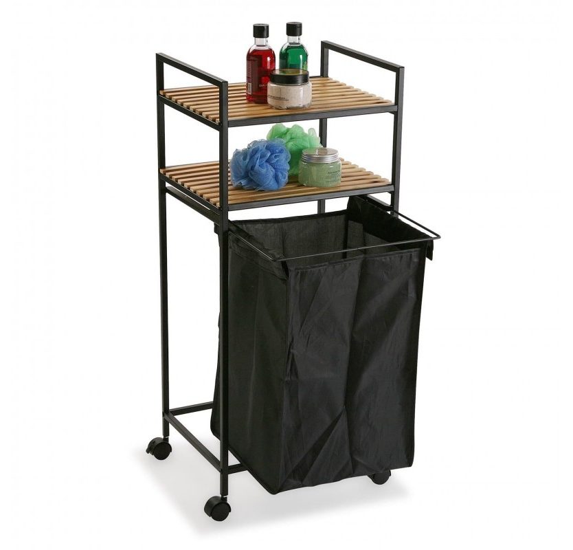 Rolling Laundry Basket with Shelving Unit (Metal/ Wood) - Versa