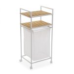 Rolling Laundry Basket with Shelving Unit White (Metal / Wood) - Versa