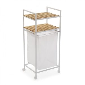 Rolling Laundry Basket with Shelving Unit White (Metal / Wood) - Versa