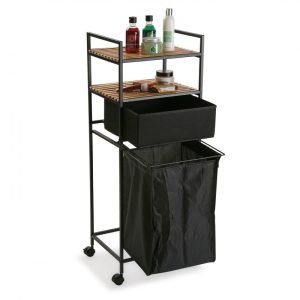 Rolling Shelving Unit with Laundry Basket (Black) - Versa