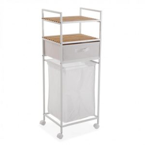 Rolling Shelving Unit with Laundry Basket (White) - Versa