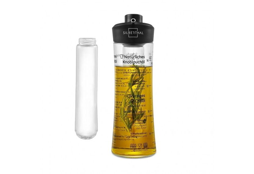 Oil and Vinegar Bottle with Infuser and Recipe Ideas 500ml - Silberthal