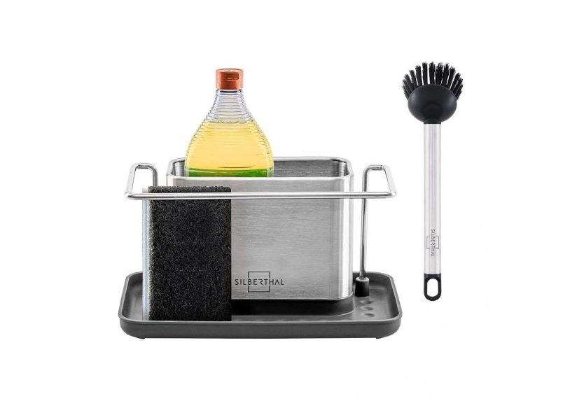 Sink Organizer & Dish Brush Matte Stainless Steel - Silberthal